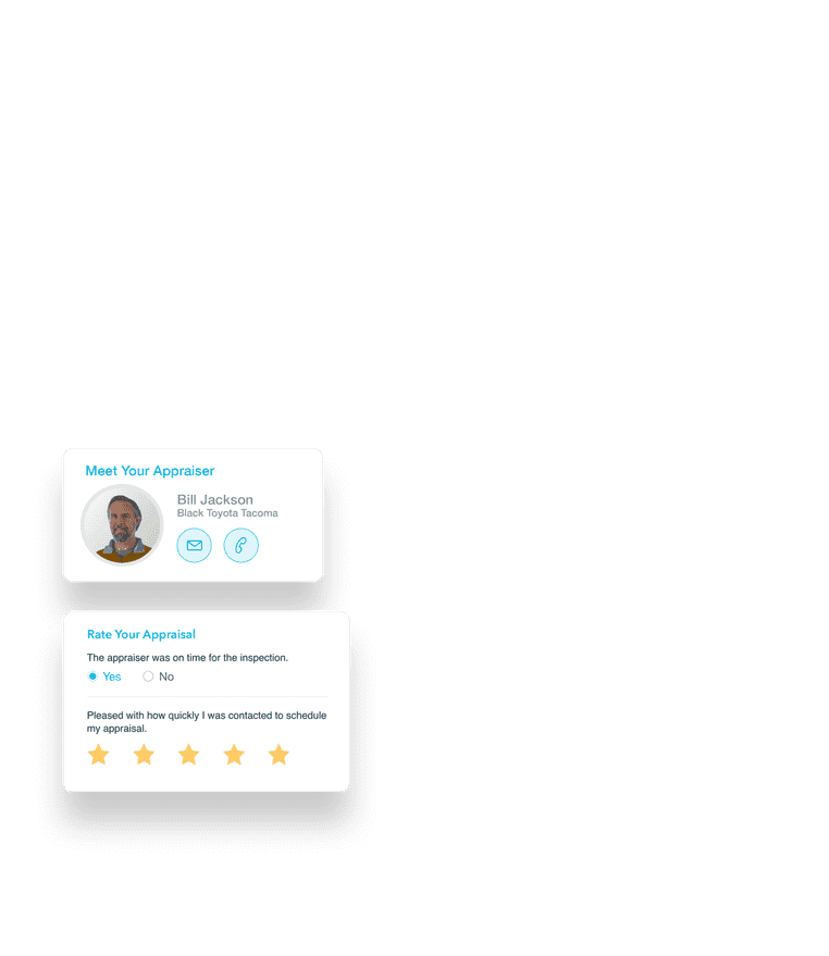 ServiceLink appraiser showing a woman how to use EXOS on her tablet